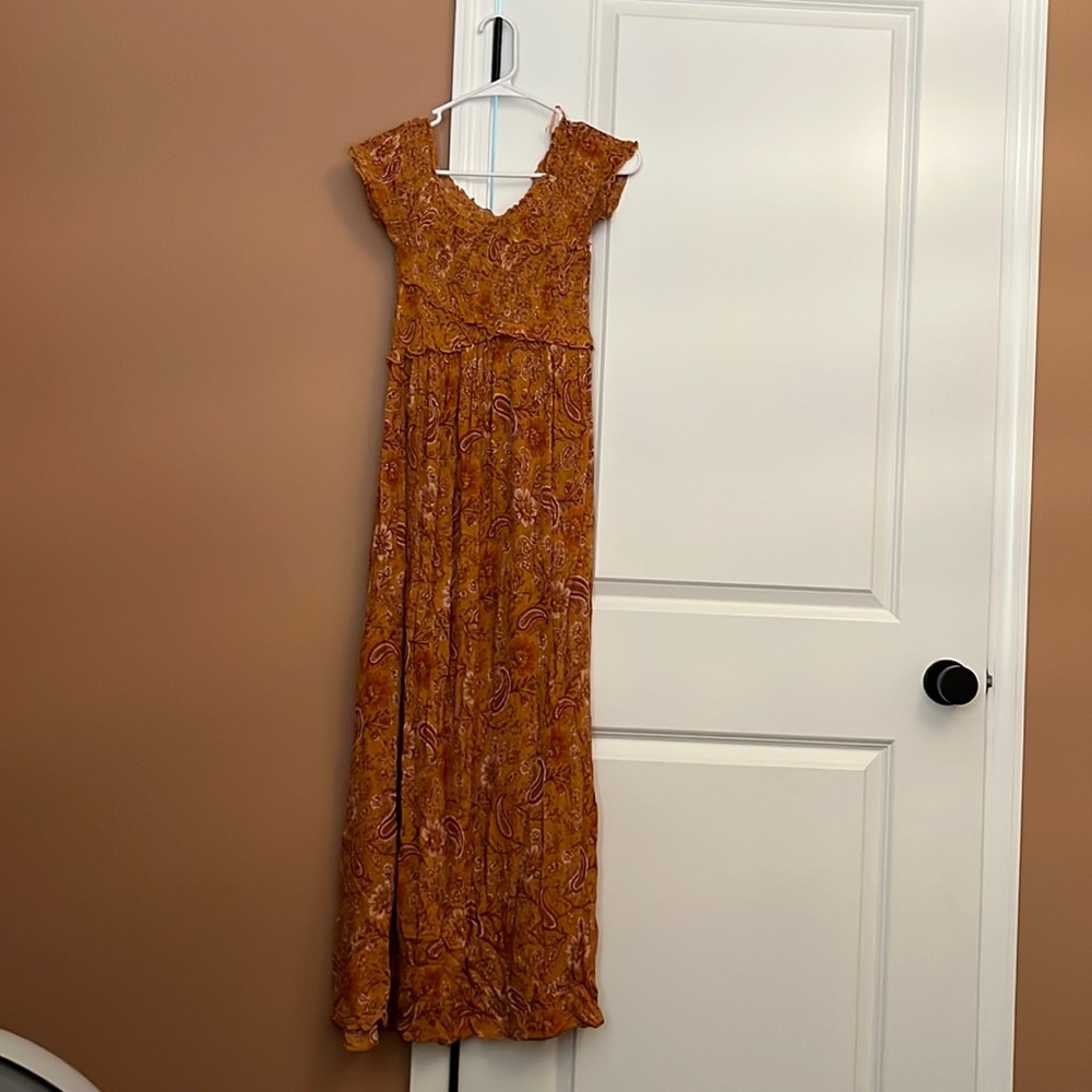 Mustard smocked top dress